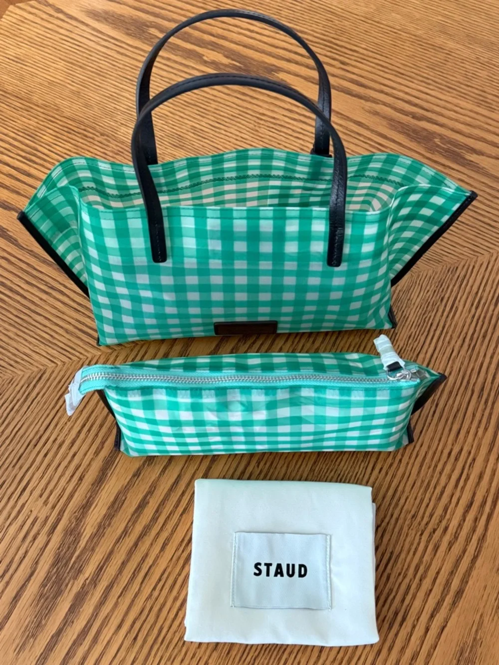 STAUD Christos Mini Mesh Tote - Jade Gingham
